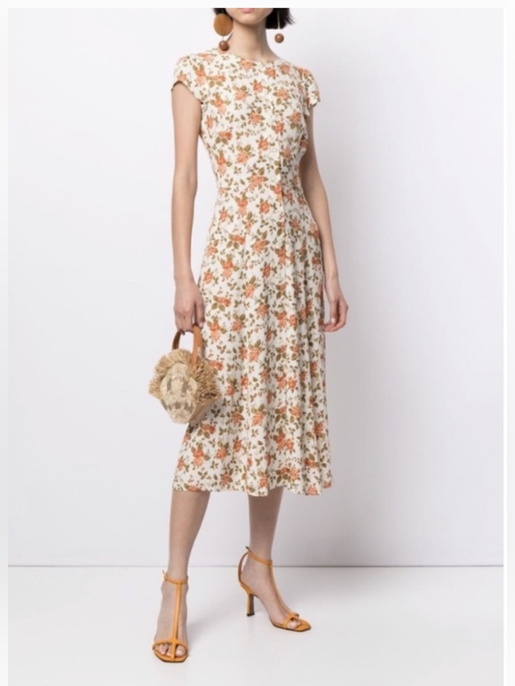 $218 Reformation Fauna Dress Foliage White Orange Floral Midi Button 8
